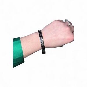 Black Braided Metal Bangle Bracelet - Women's Accessory